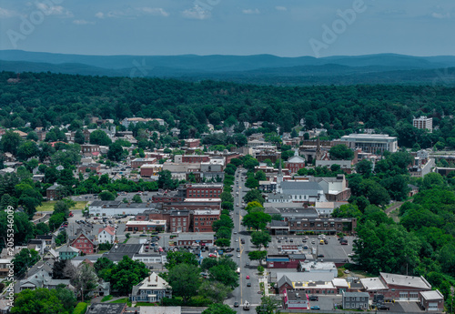 Aerial view of Greenfield, Massachusetts in earl summer 