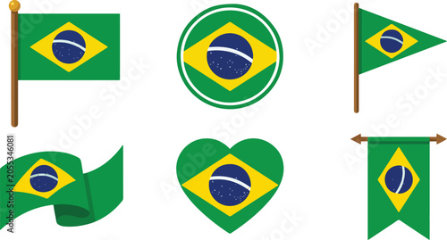 Brazil Flag Vector Set – Green Yellow Blue National Symbol Icons & Illustrations