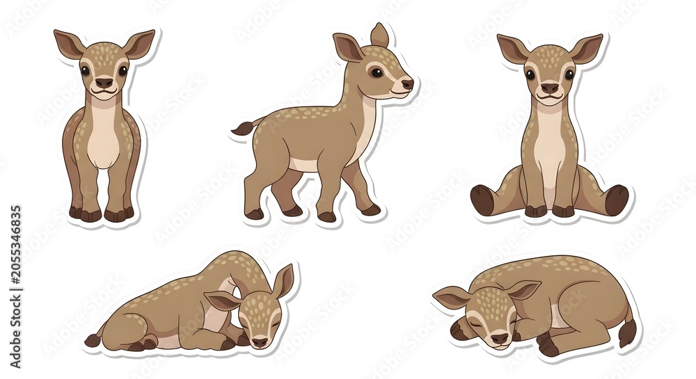 Fototapeta premium Adorable cartoon deer illustrations in various poses and positions