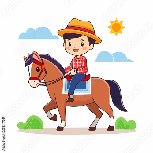 Cartoon Boy Riding a Horse