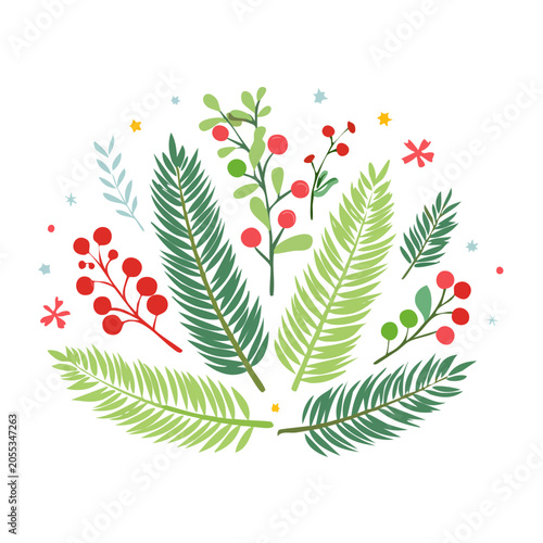 Christmas Foliage Wreath Flat Vector Illustration