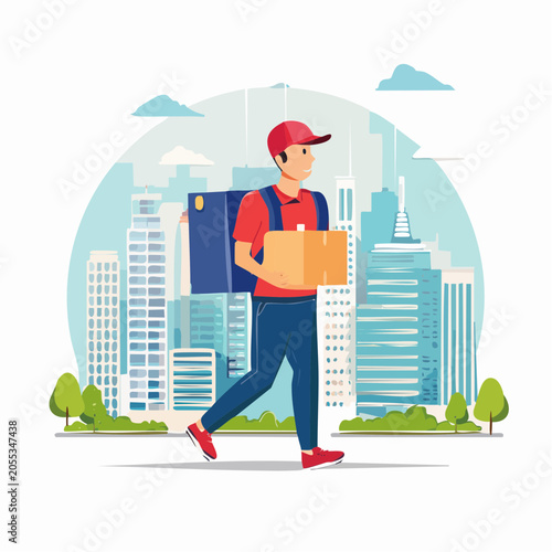 Delivery Person Carrying Package in City