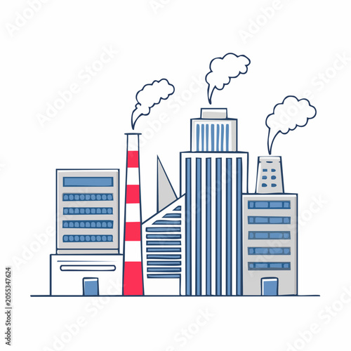 Industrial Factory Buildings with Smoke Stacks