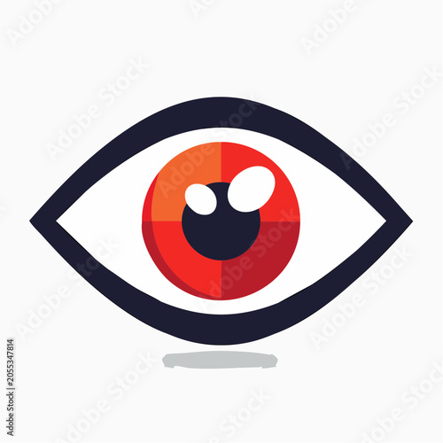 Stylized Eye Icon with Red Iris and Dark Outline