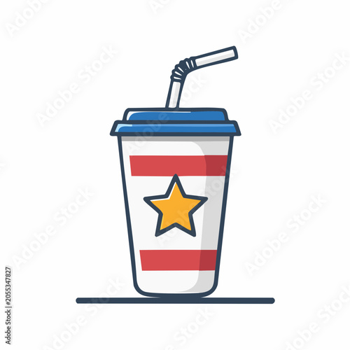 Stylized soda cup with straw and star emblem