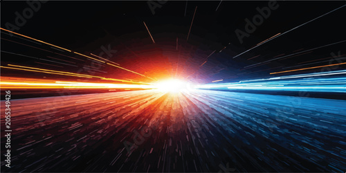 Tableau sur toile Abstract high speed light rays and dark perspective road with perspective abstra