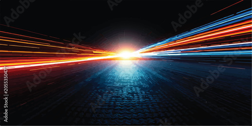 Cuadro en lienzo Abstract long exposure light streaks on asphalt road representing fast transport