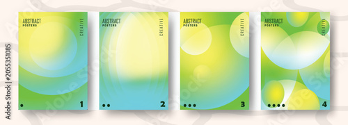 Abstract geometric poster template set with overlapping transparent lime green circles