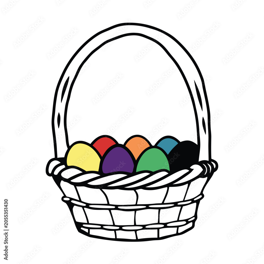 Fototapeta premium A woven basket filled with colorful rainbow easter eggs