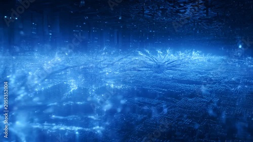 Neural network data flow: abstract digital brain synapse connection and ai processing