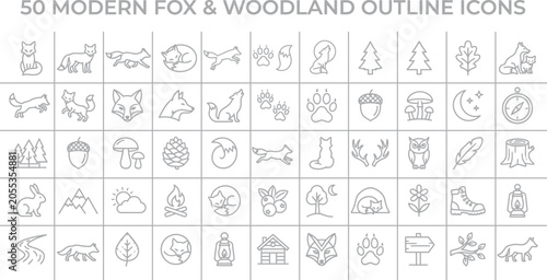 Foto 50 Modern Fox, Woodland, Outline Icons, Vector Graphics