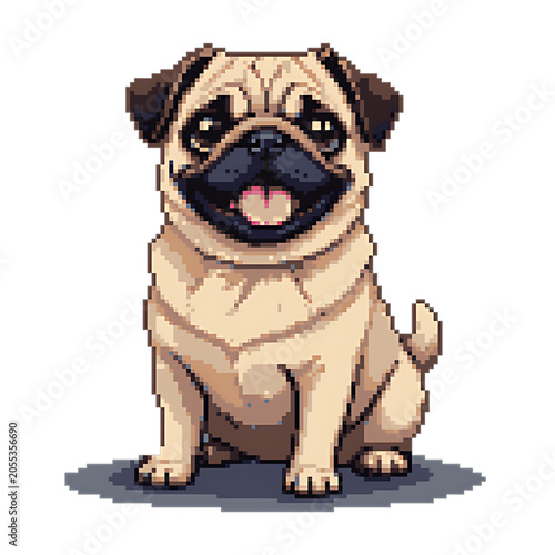 Cute pug dog sitting and smiling transparent background, PNG