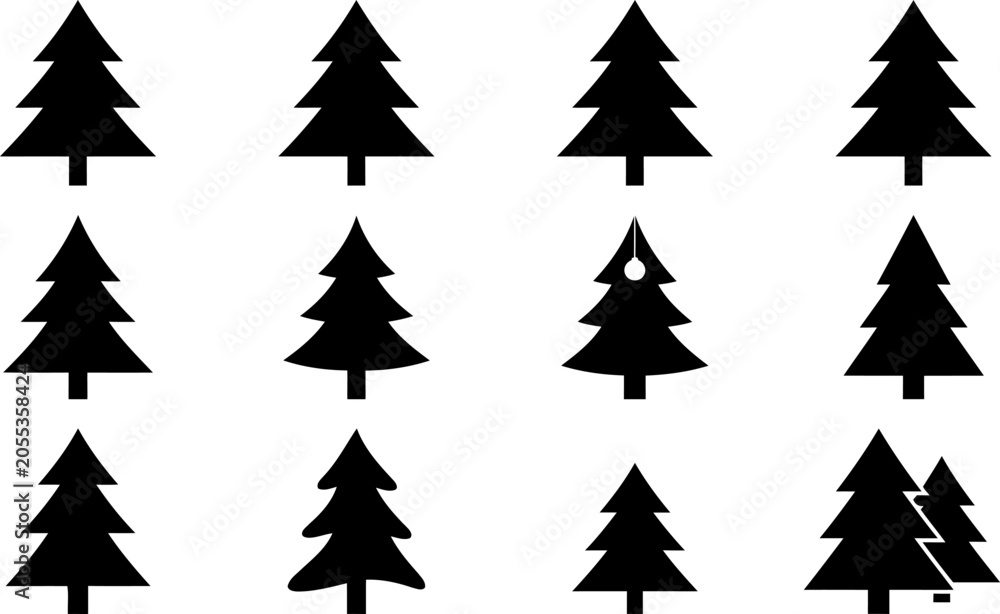 Obraz premium Set of black christmas tree icons