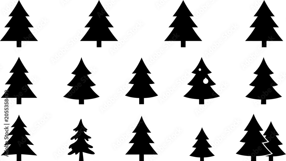 Obraz premium Set of black silhouettes of christmas trees