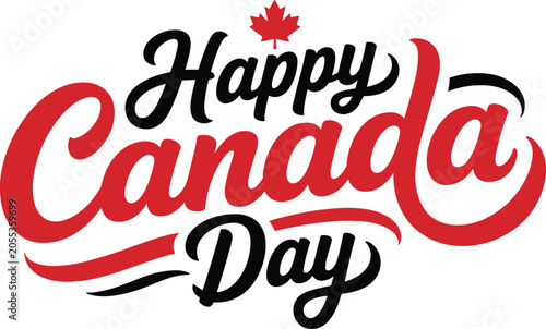 Obraz na plátne Happy canada day typography design with maple leaf illustration for national hol