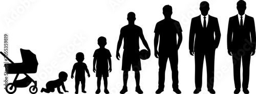 Foto Human life cycle from baby to old man, growth stages silhouettes