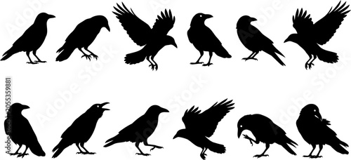 Canvastavla Set of black crow silhouettes
