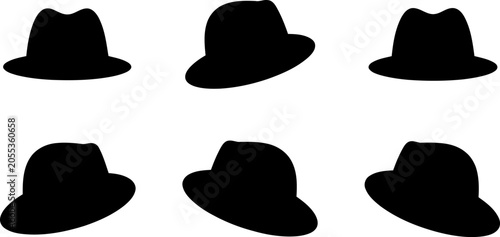 Fotografía Set of black silhouettes of fedora hats