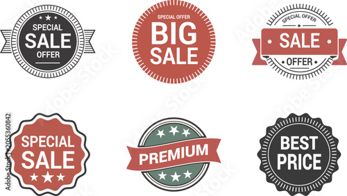 Vintage Sale Badge Collection with Special Offer Labels and Premium Price Tags Vector Set