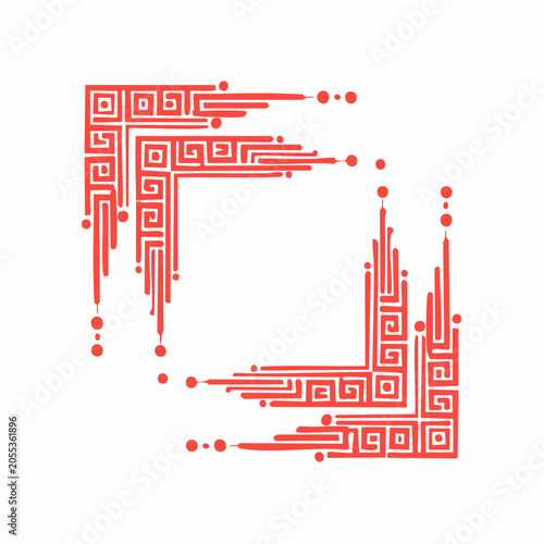 Red Decorative Corner Ornaments with Geometric Patterns