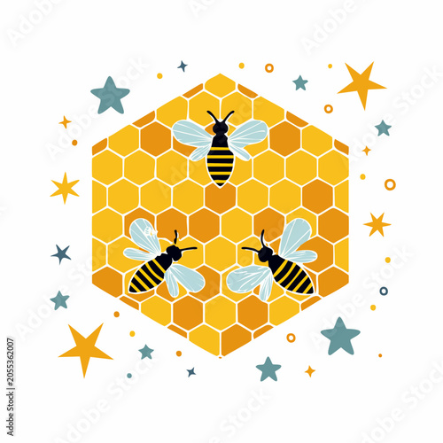 Three Bees on a Honeycomb with Stars