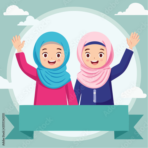 Two Muslim Girls Waving Hello
