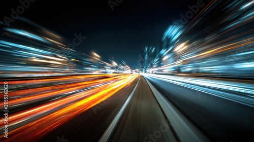 Stunning photo of car motion trails. Speed light streaks background with blurred fast moving light effect, Racing cars dynamic flash effects city road with long exposure night.