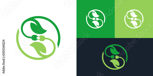 Tableau sur toile The green energy concept with the leaf icon and plug forming the letter S symbolizes sustainability and environmentally friendly energy generation and conservation