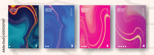 Abstract Poster Background Vector Set with Vibrant Colorful Liquid Fluid Marble Swirls