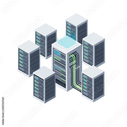 Servers in a data center with one central mainframe