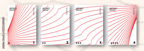 Abstract red linear pattern posters with minimalist wave vector lines on white backdrop.