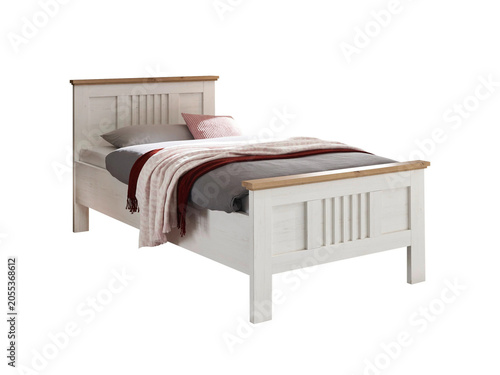 Classic double bed with big headboard isolated on white