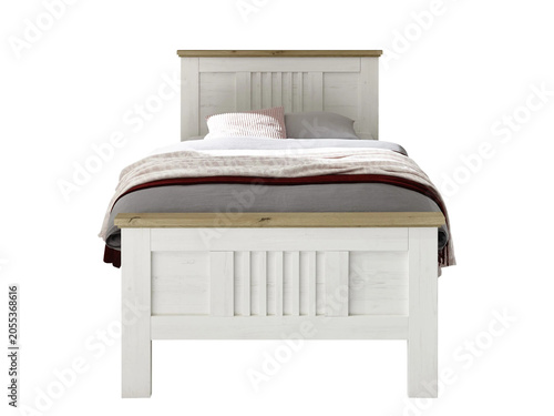Classic double bed with big headboard isolated on white