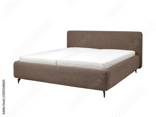 Classic double bed with big headboard isolated on white