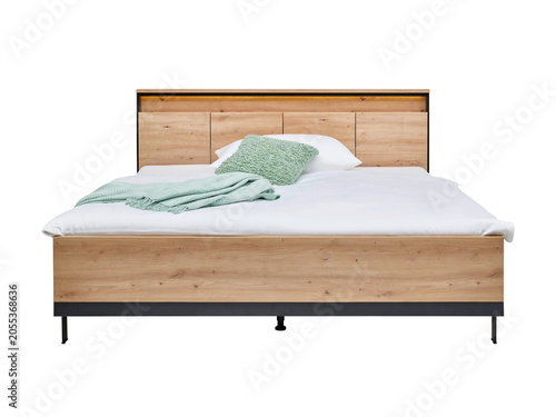 Classic double bed with big headboard isolated on white