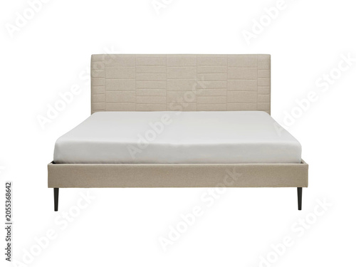 Classic double bed with big headboard isolated on white