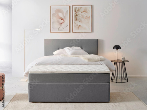Modern luxury bedroom interior in minimal scandinavian style, 3d render