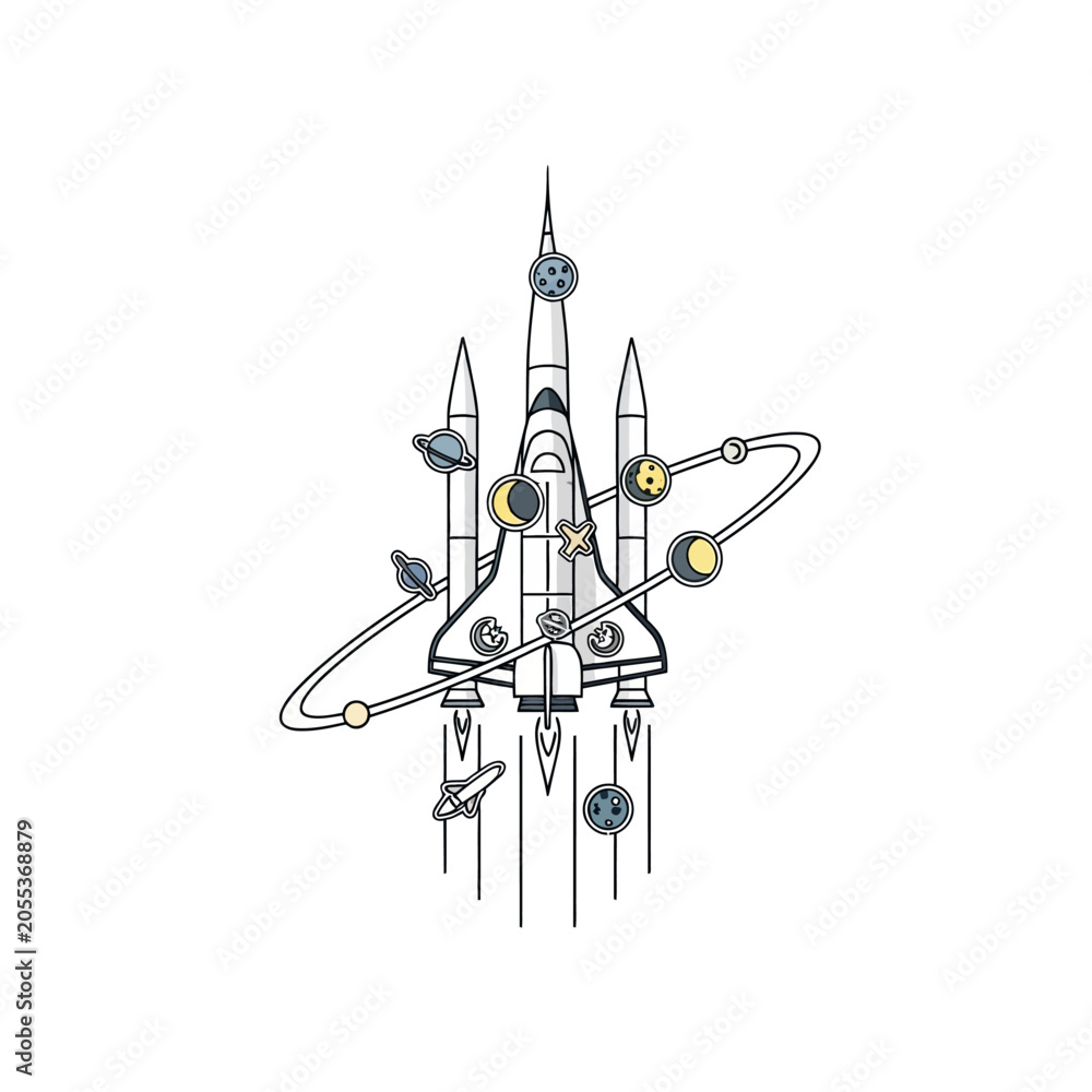 Fototapeta premium Futuristic Spacecraft with Orbital Satellites.