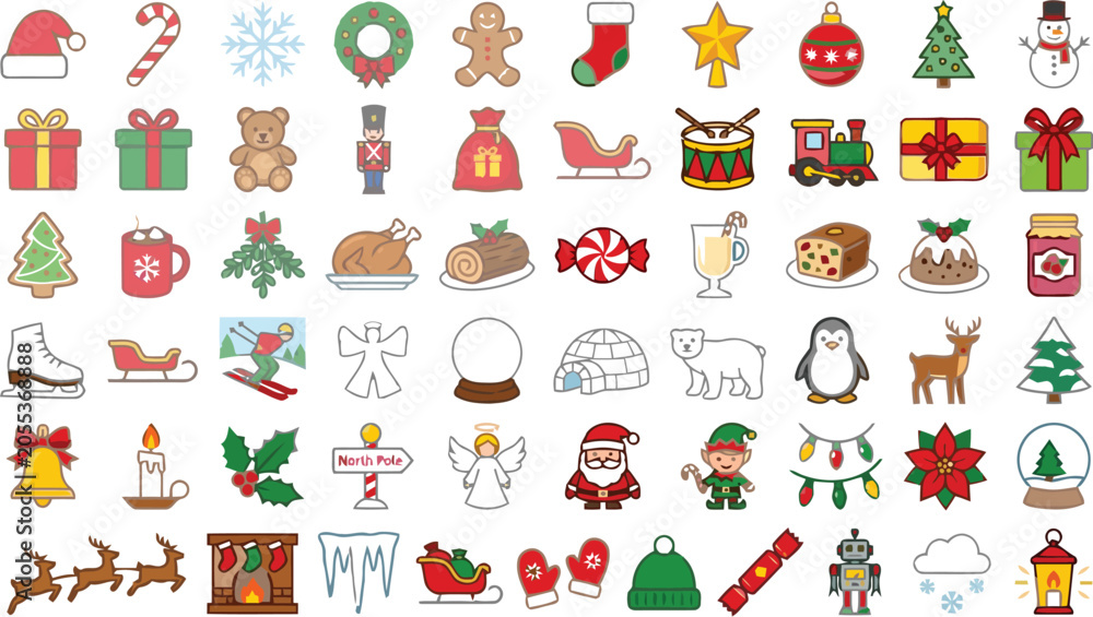 Naklejka premium Christmas themed Flat Icons On White Background