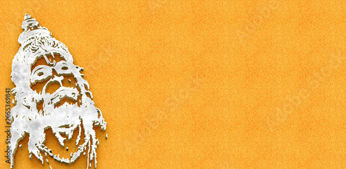 Foto Lord Hanuman Face Vector Style 3D Graphic on Textured Saffron Orange Background