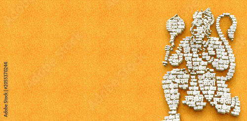 Foto Lord Hanuman Silhouette Composed of Ram Sita Typographic Text Pattern Artwork