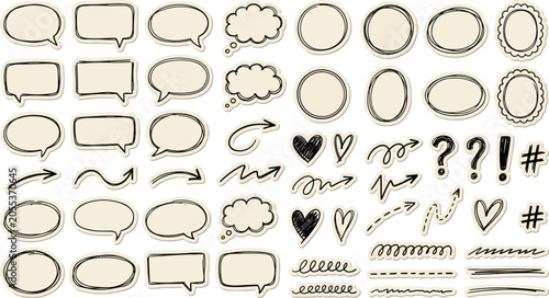 Fotografie Hand drawn speech bubbles arrows and note taking doodle elements with illustrati