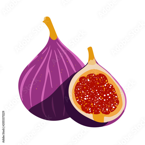 2D minimalist flat vector of a Fig, contemporary clean design isolated on white.