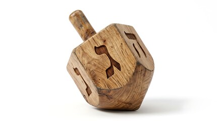 Wooden dreidel spinning top for hanukkah clipart on white