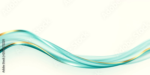 Foto An abstract turquoise wave with golden accents flows gracefully against a soft, light background, evoking a sense of fluid motion and elegance