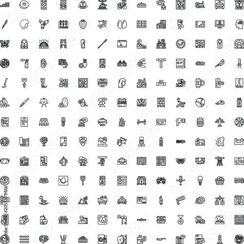 Schilderij op canvas Numerous black outline icons in a clean minimalist line style, diverse pack of m