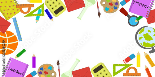 Back to School Border Frame with Education Supplies and Copy Space Vector Illustration
