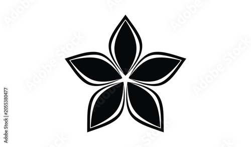 Black Five-Petal Flower Logo Isolated on White Background