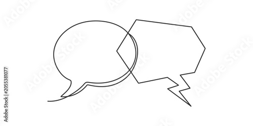 Continuous line drawing of overlapping speech bubbles communication concept