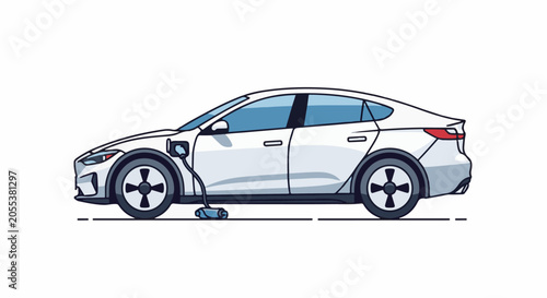 Pixel art side view of a white electric car charging
